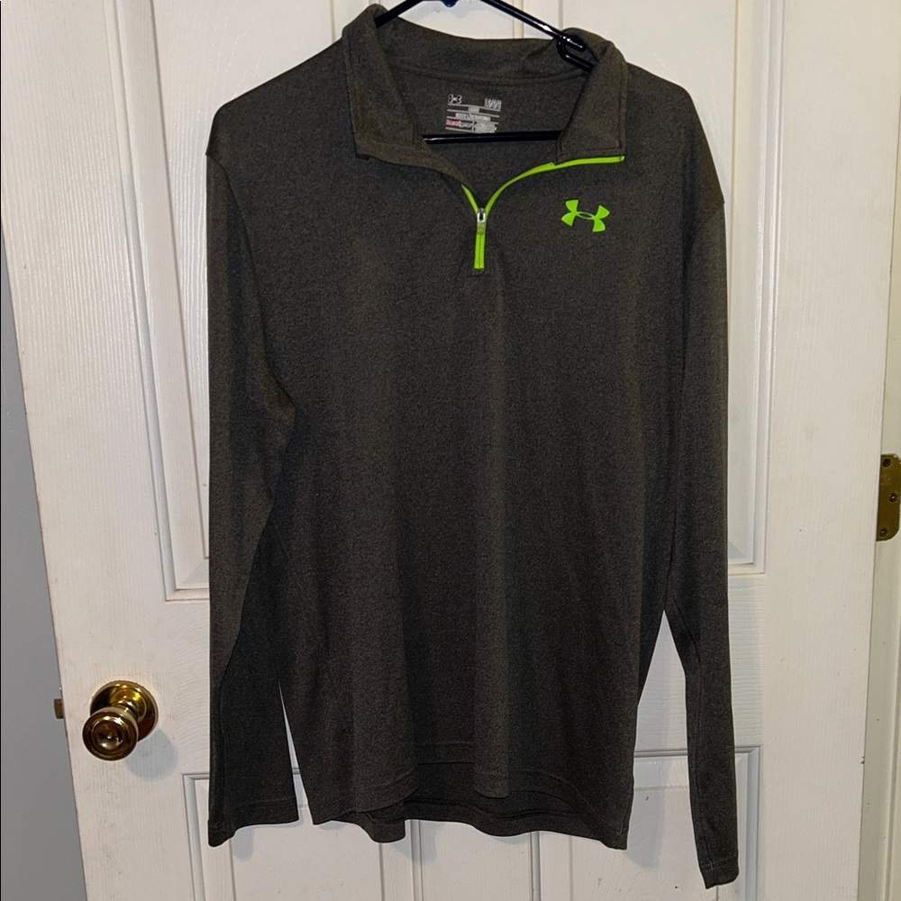 Under Armour Men's Dark Gray Quarter-Zip Pullover with Neon Green Accent
